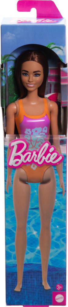 BARBIE BEACH LIGHT BROWN HAIR WEARING TROPICAL PINK   ORANGE SWIMSUIT ΚΟΥΚΛΑ - HXX50