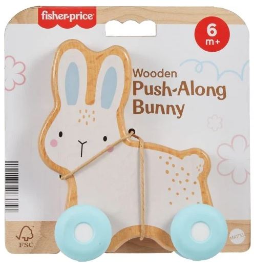 FISHER-PRICE - ΞΥΛΙΝΟ ΛΑΓΟΥΔΑΚΙ ΠΑΙΧΝΙΔΙ ΜΕ ΣΧΟΙΝΑΚΙ ΓΙΑ ΤΡΑΒΗΓΜΑ - JDM52