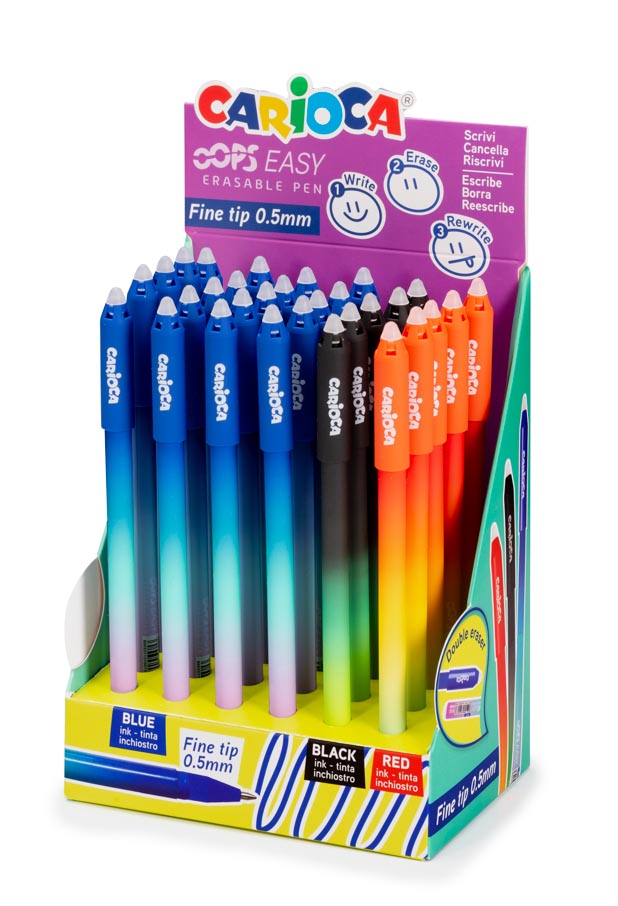 CARIOCA ΣΤΥΛΟ ERASABLE OOPS EASY DISPLAY (ΜΠΛΕ-ΜΑΥΡΟ-ΚΟΚΚΙΝΟ 30 ΤΕΜ)