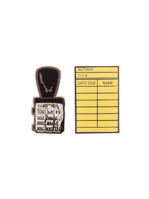 LIB. CARD AND STAMP ENAMEL PIN SET